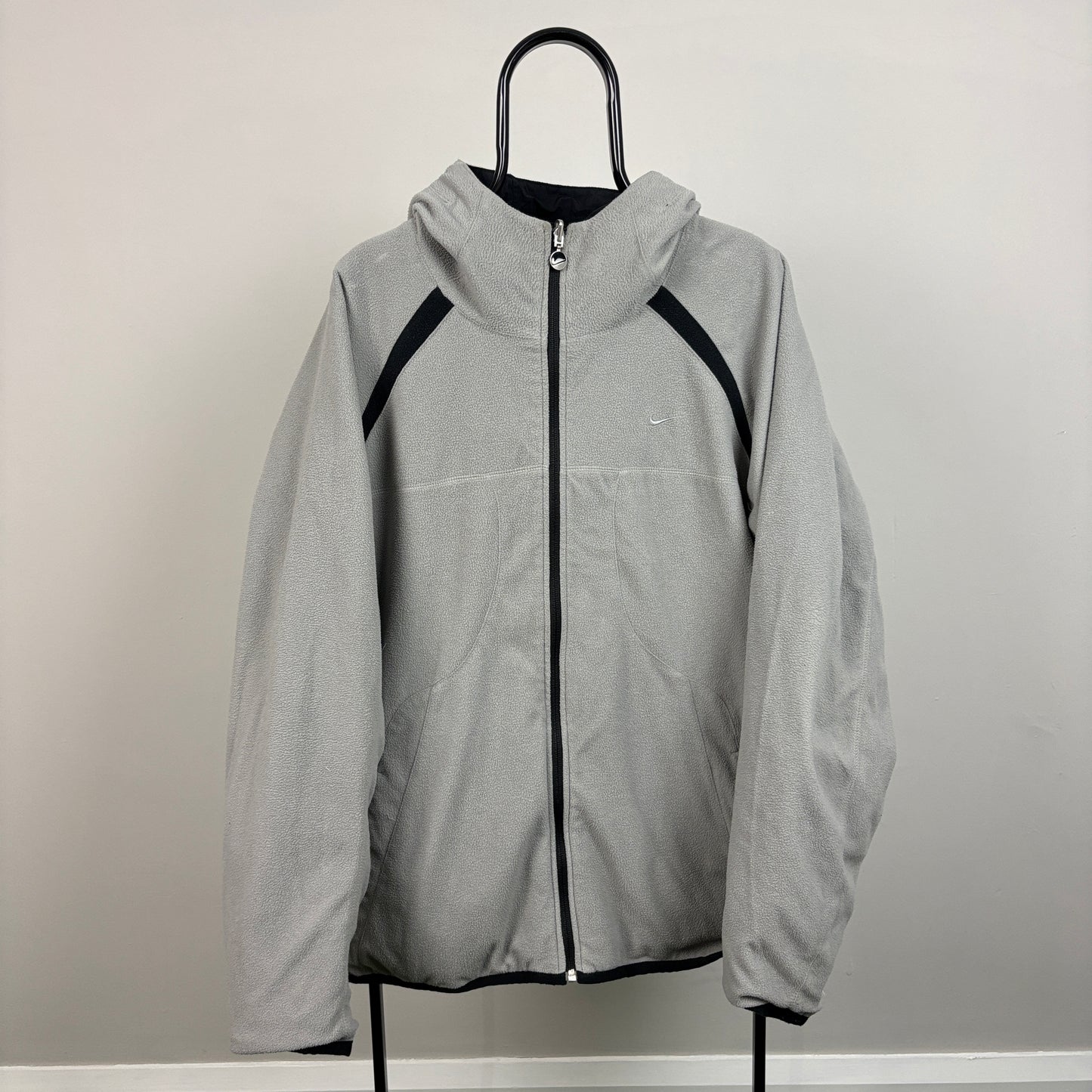 00s Nike Reversible Fleece Coat Jacket Black Grey XL