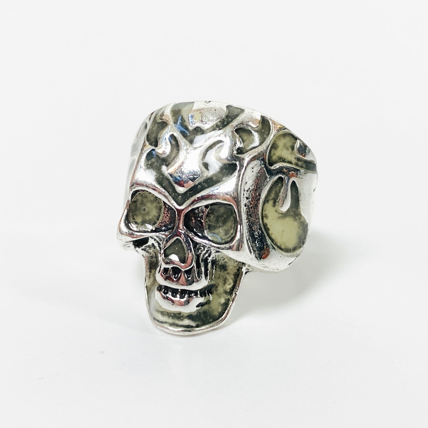 Retro Adjustable Glow In The Dark Skull Ring Silver