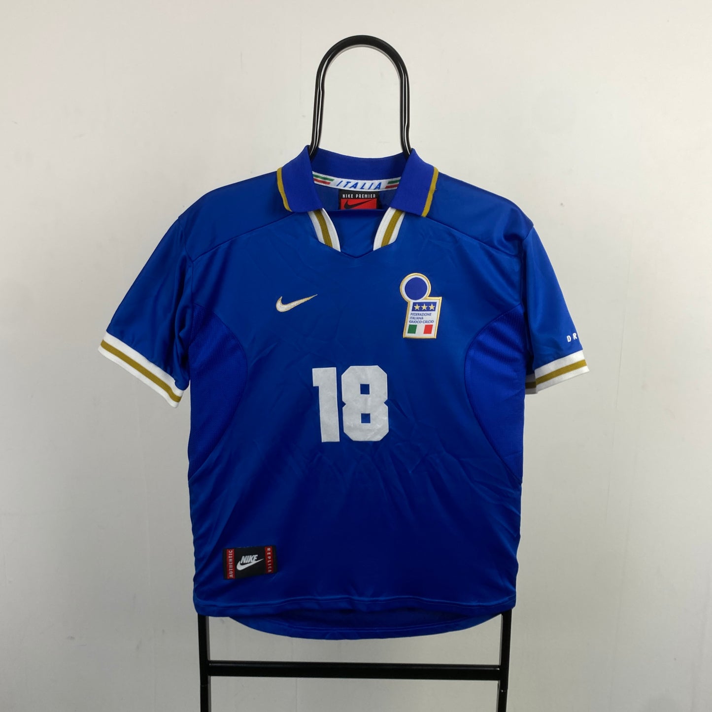 90s Nike Italy Zola Football Shirt T-Shirt Blue Small