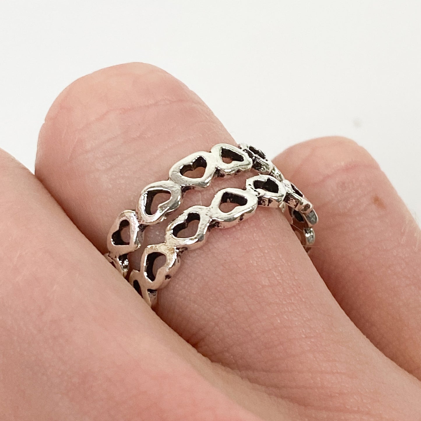 Retro Vintage Heart Stack Ring Silver