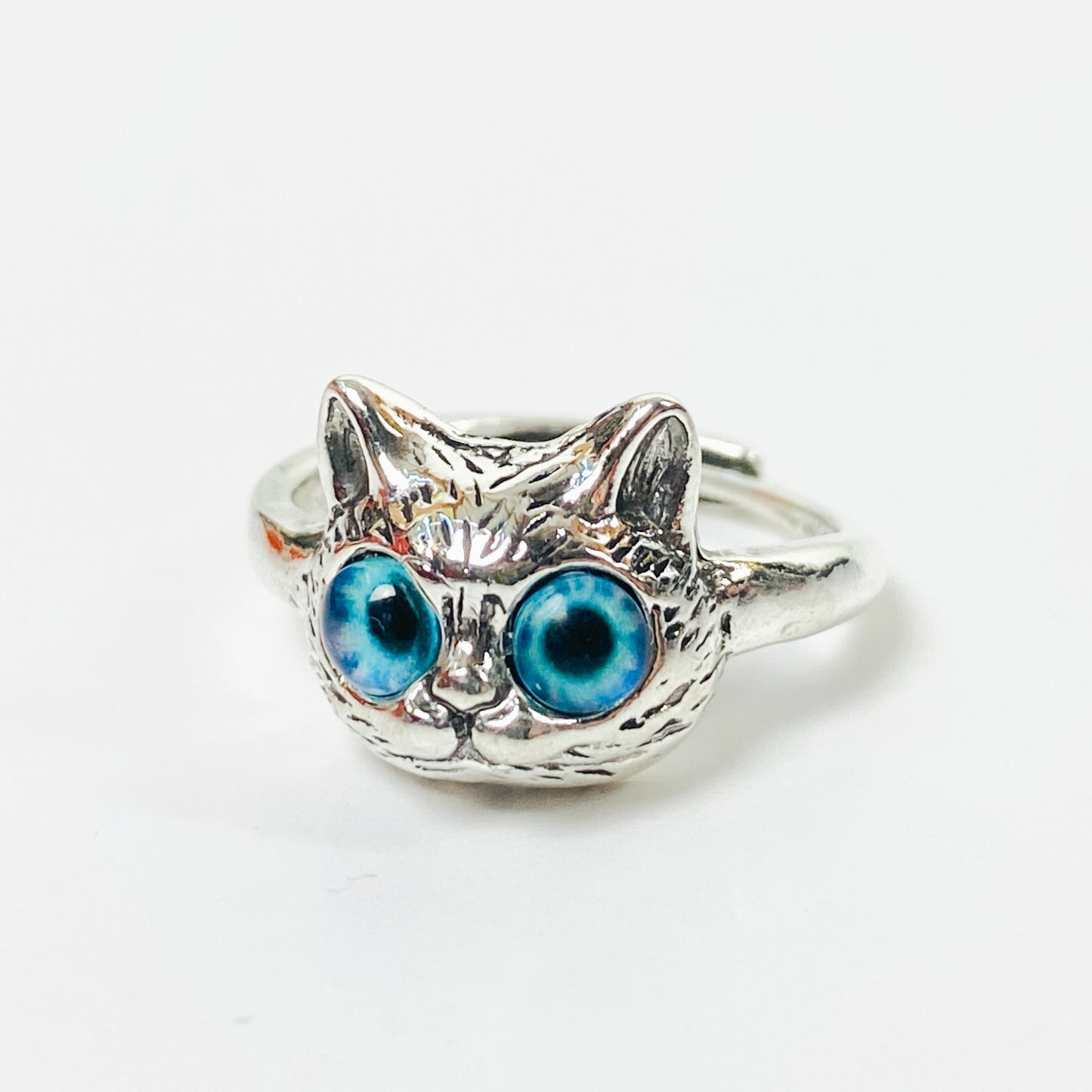 Retro Cat Gem Ring Silver