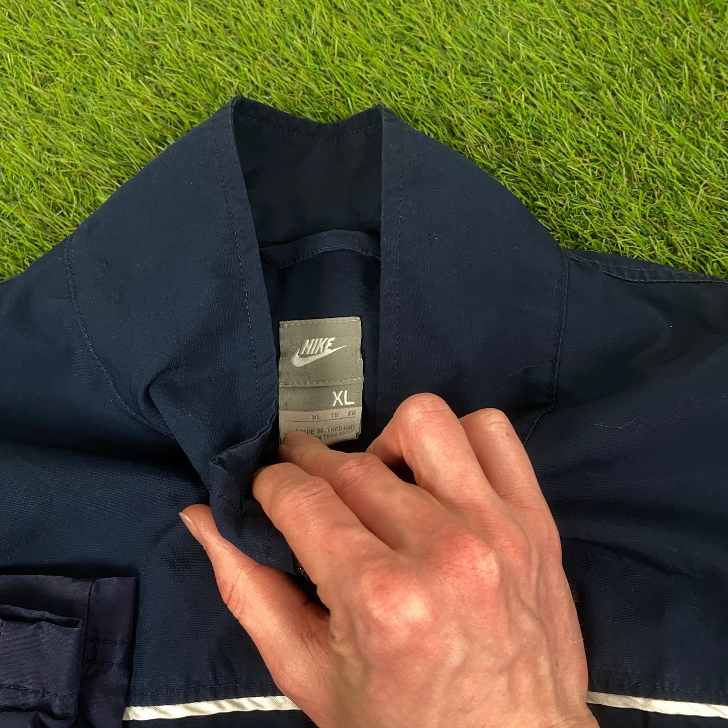 00s Nike Piping Windbreaker Tracksuit Set Jacket + Joggers Blue XL