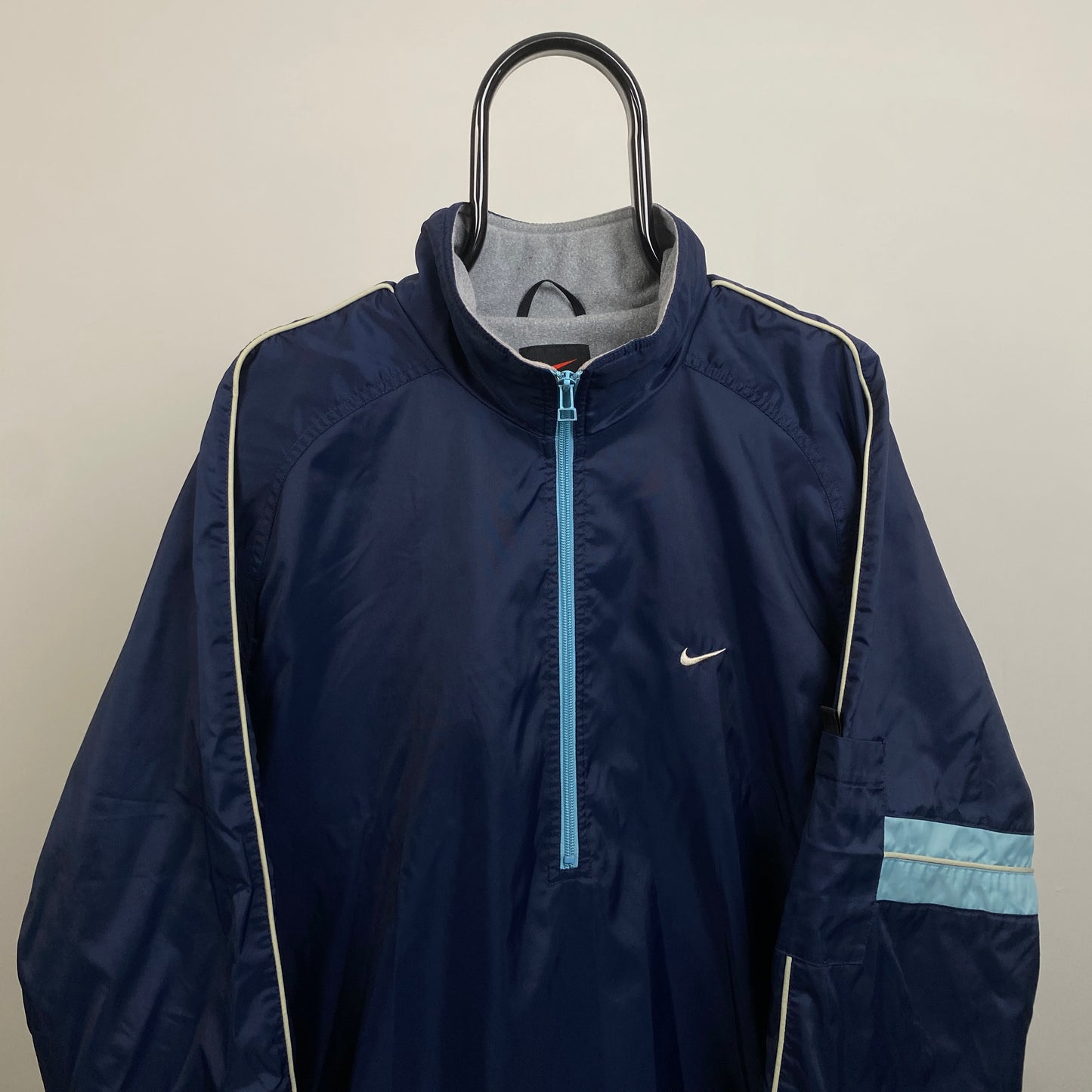 90s Nike Fleece Lined Windbreaker Jacket Blue XL