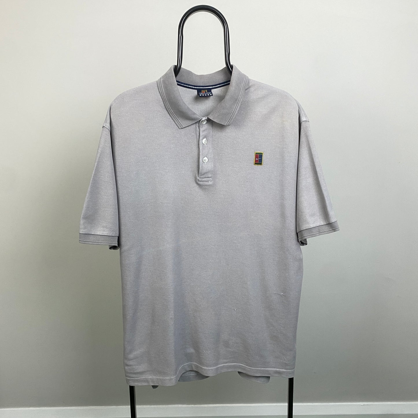 00s Nike Challenge Court Polo Shirt T-Shirt Grey Large