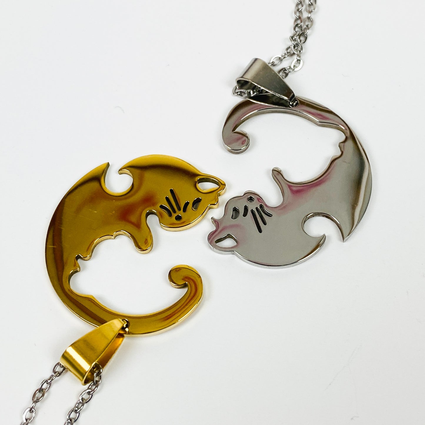 Retro Cat Pair Necklace Chain Silver Gold