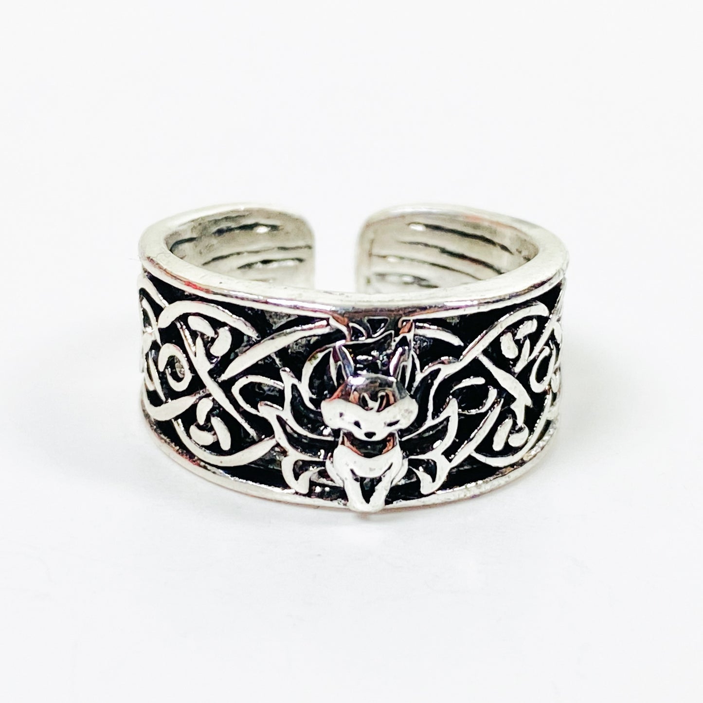 Retro Adjustable Fox Band Ring Silver