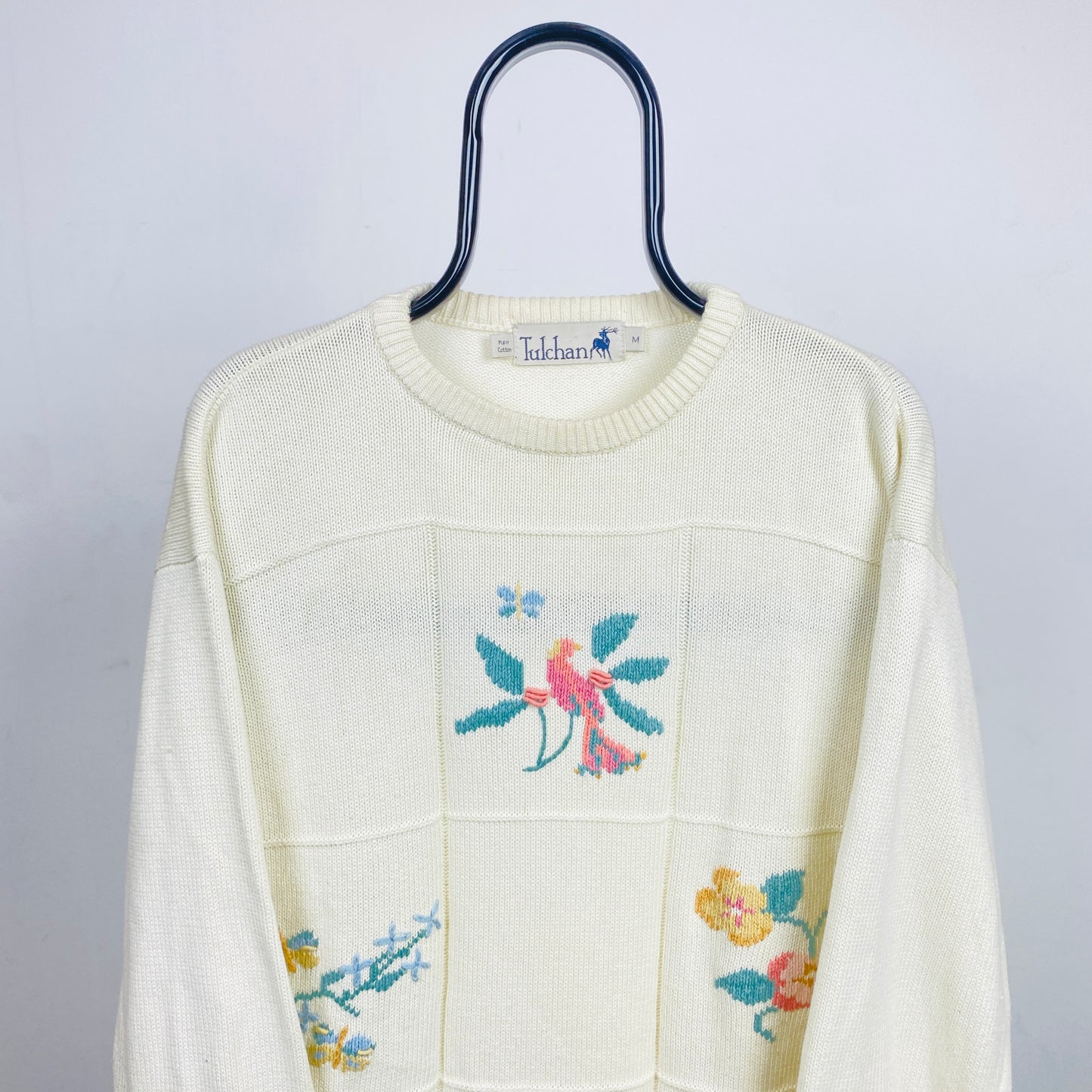 Retro Tulchan Flower Knit Sweatshirt Brown Medium
