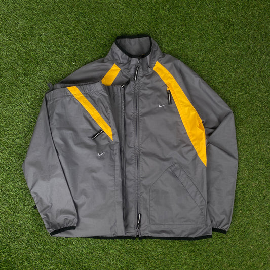 00s Nike Clima-Fit Piping Windbreaker Jacket + Joggers Set Grey Small