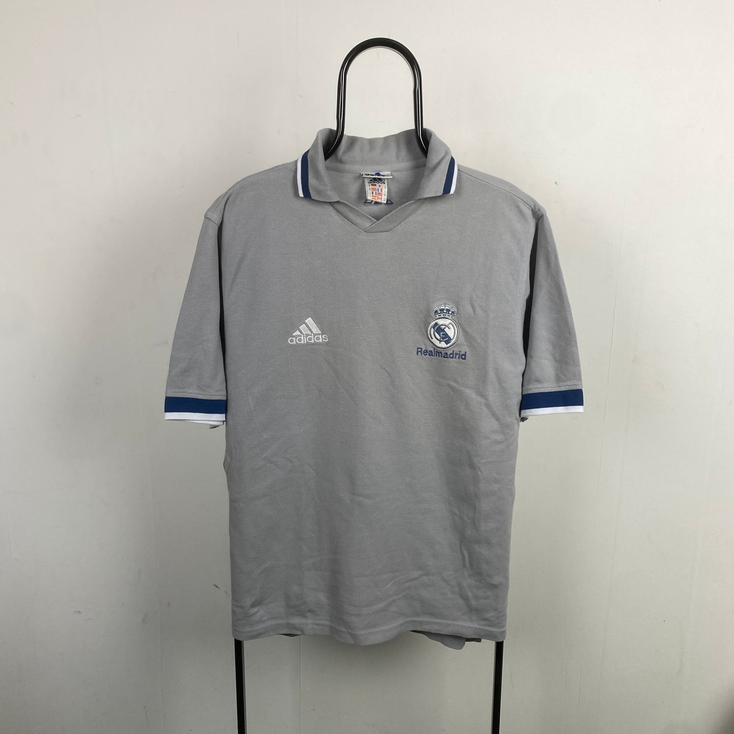 90s Adidas Real Madrid Polo Shirt T-Shirt Grey Medium