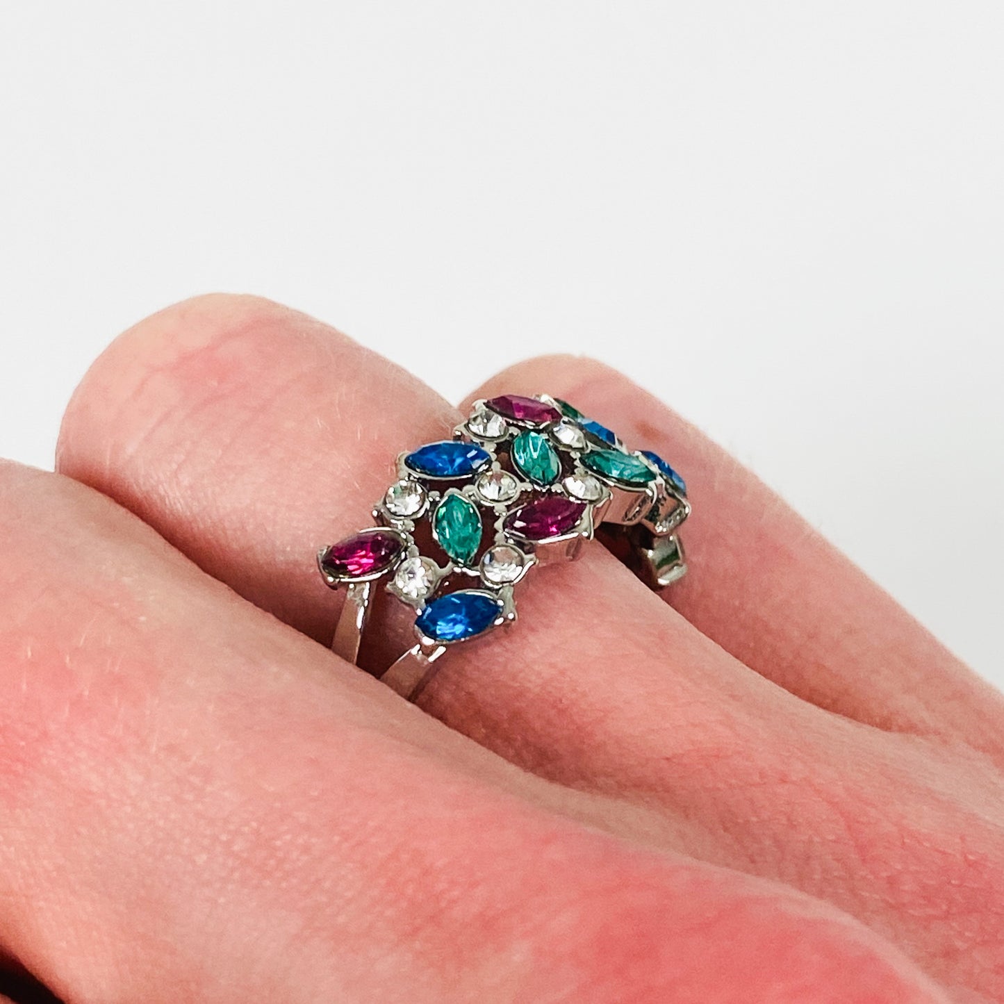 Retro Gem Band Ring Silver