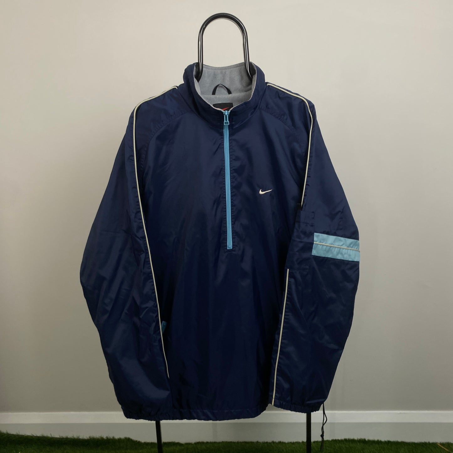 90s Nike Fleece Lined Windbreaker Jacket Blue XL