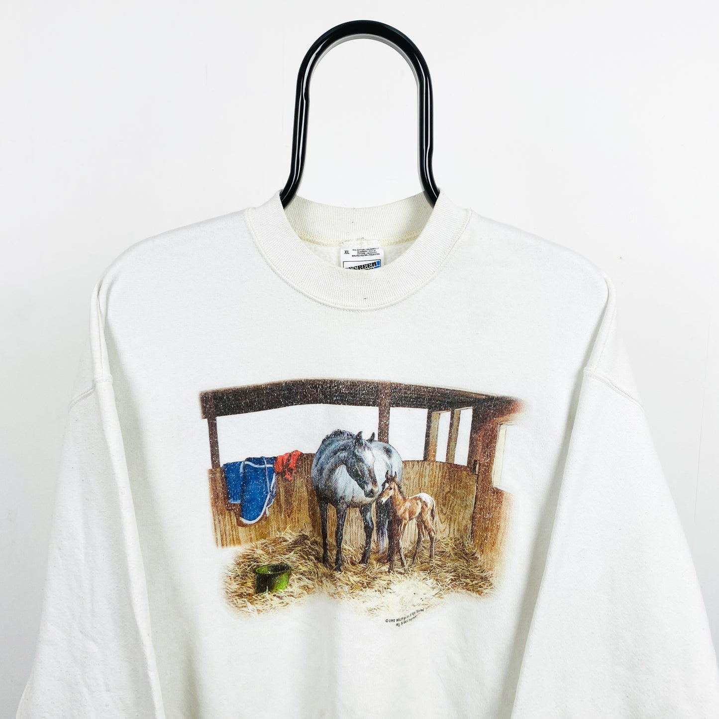 Retro 90s Screen Stars Horse Sweatshirt White XL