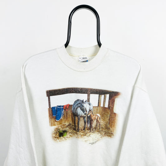 Retro 90s Screen Stars Horse Sweatshirt White XL