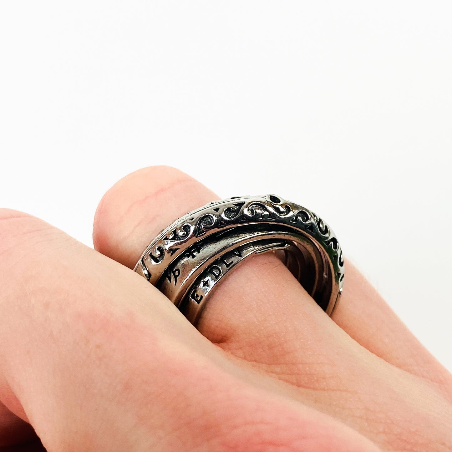 Retro Vintage Sculpture Stack Fidget Ring Silver