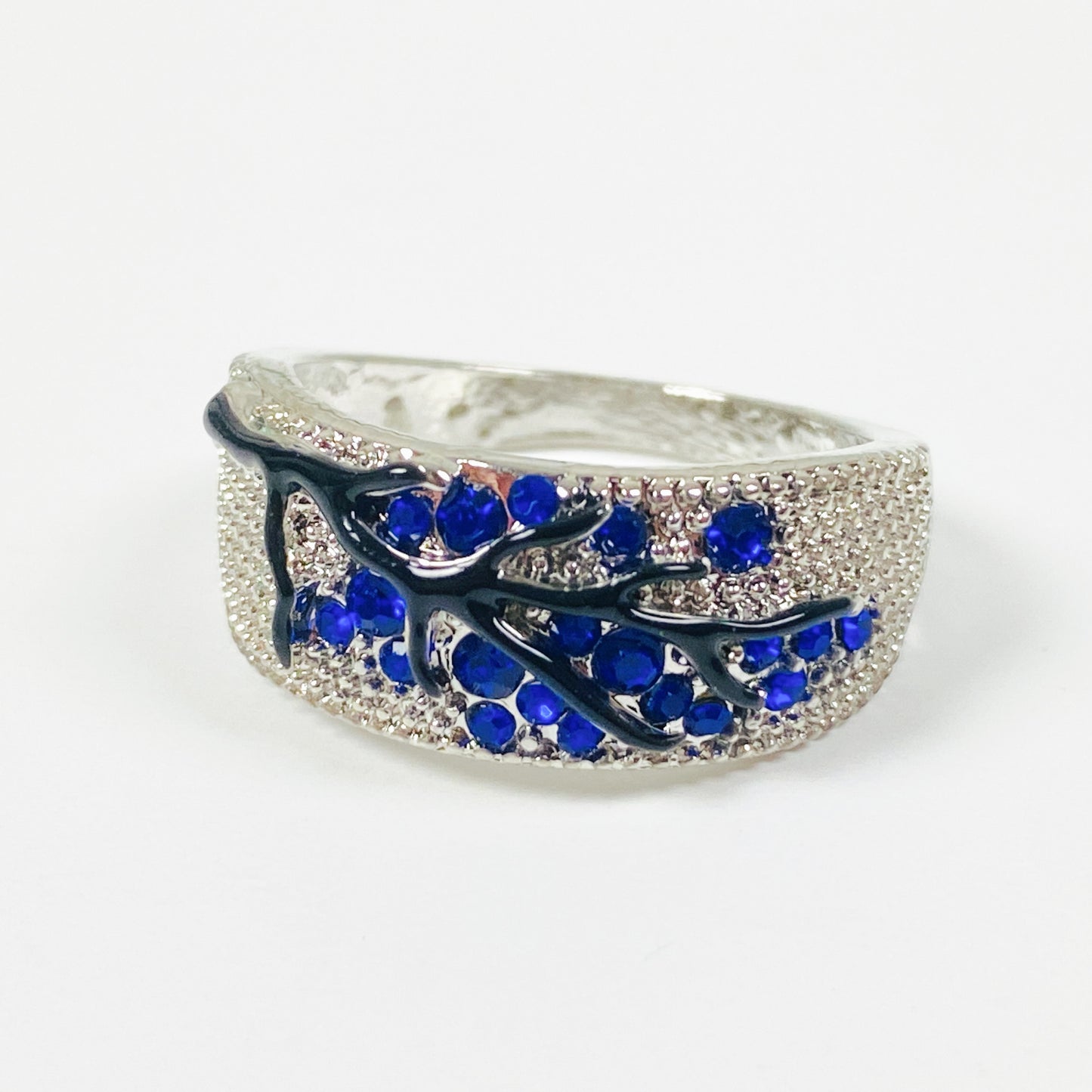 Retro Gemstone Tree Ring Silver Sapphire