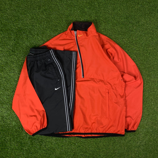00s Nike Side Zip Windbreaker Jacket + Joggers Set Orange Medium