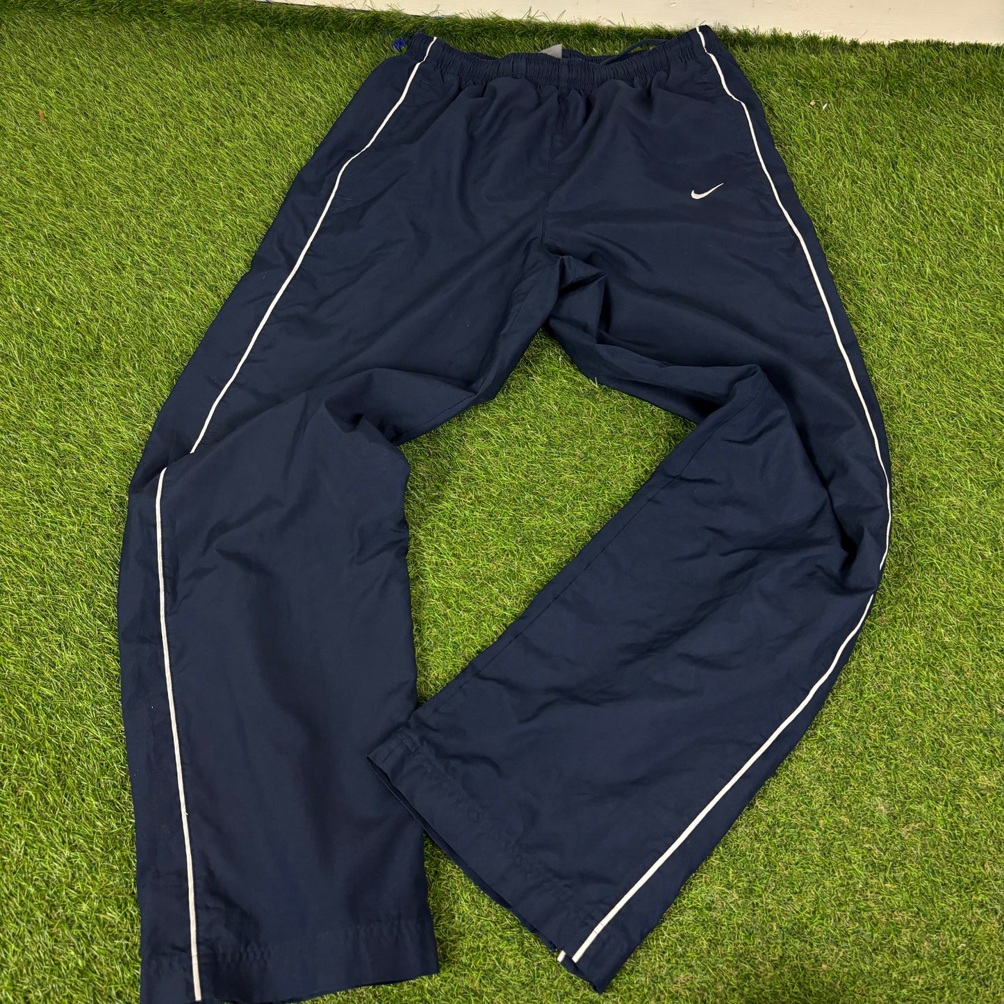 00s Nike Piping Windbreaker Jacket + Joggers Set Blue Small