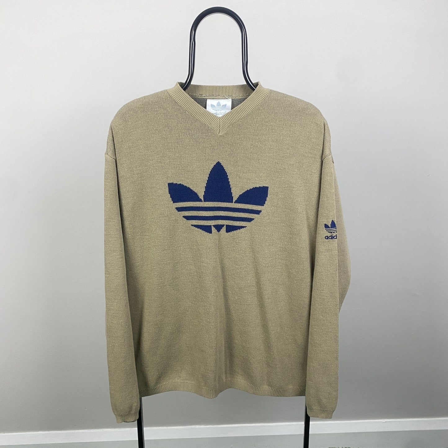 90s Adidas Trefoil Knit Sweatshirt Brown Large