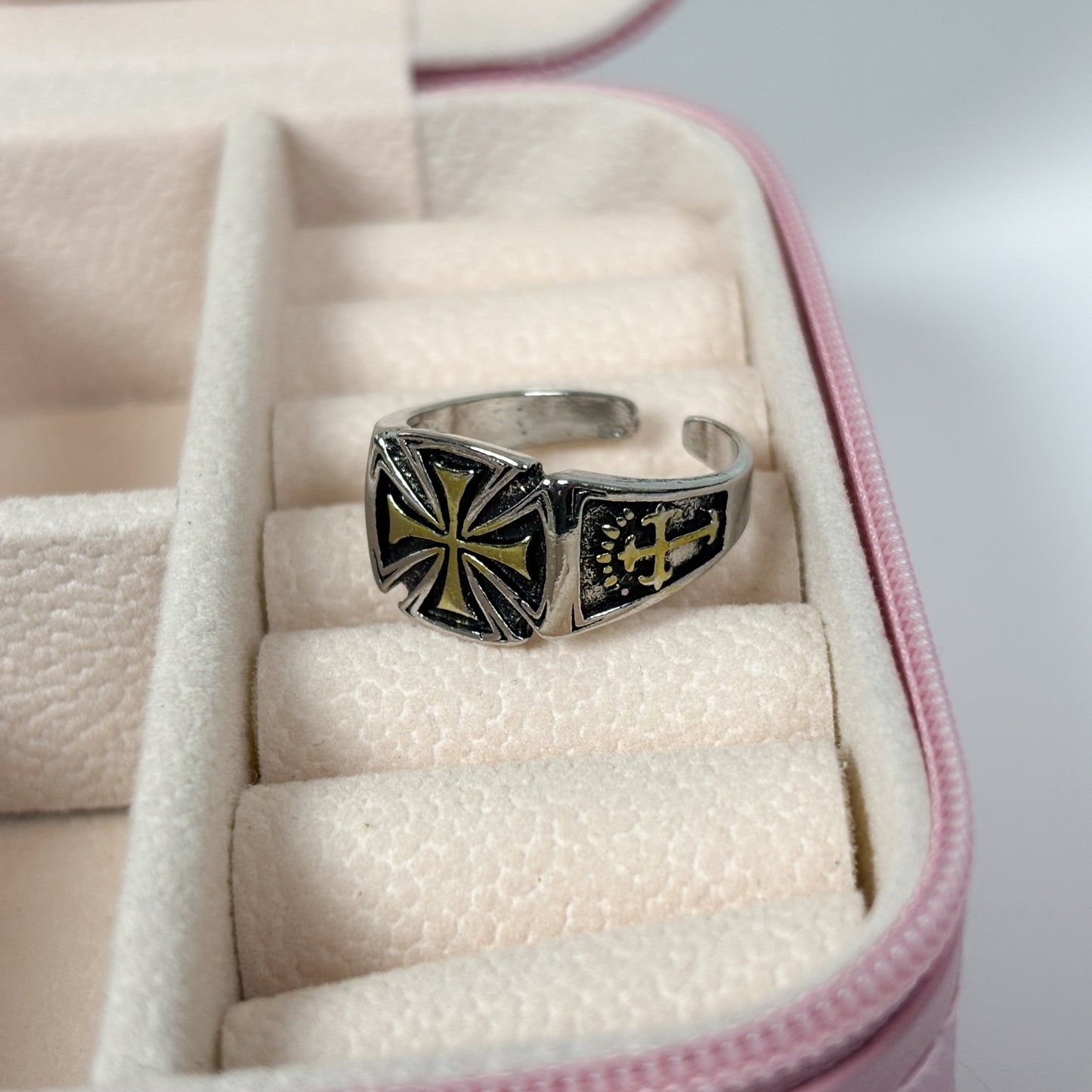 Adjustable Gothic Cross Ring Silver