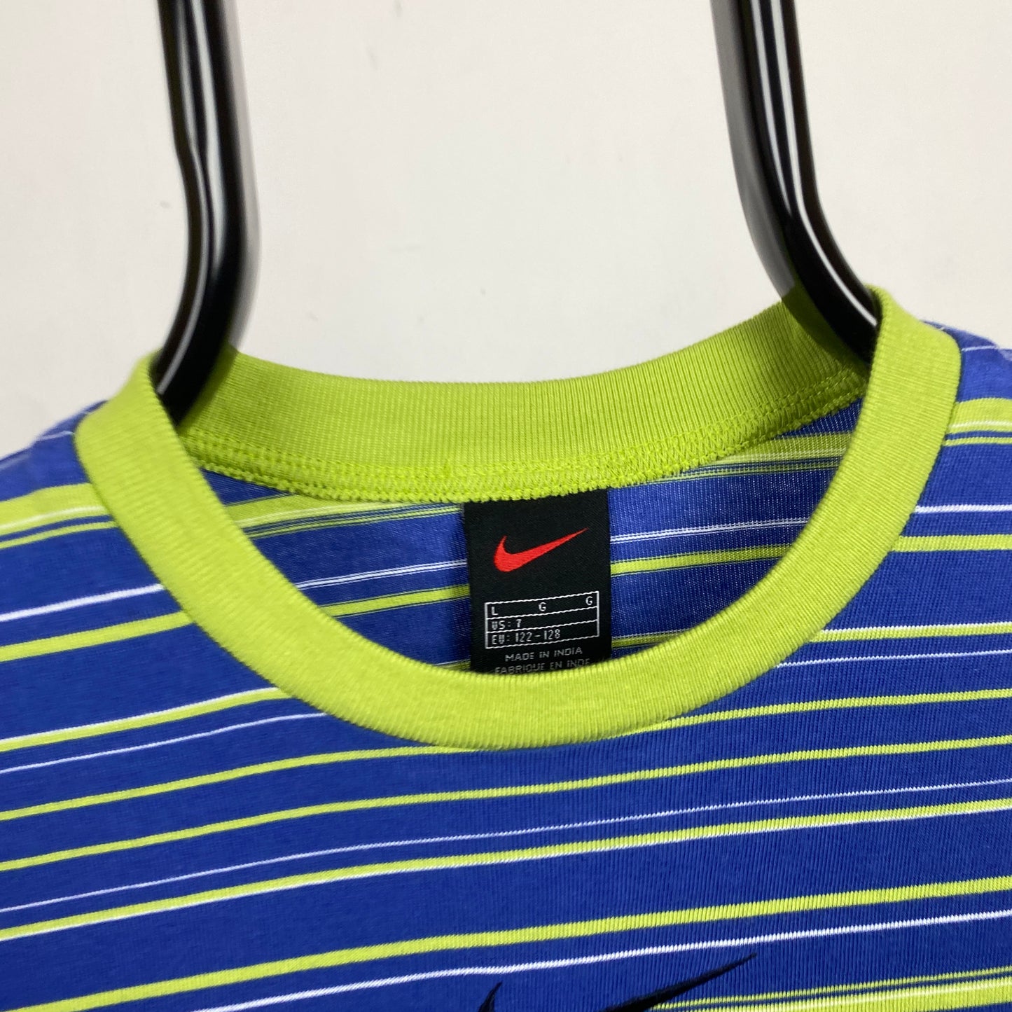 00s Nike Striped T-Shirt Blue XS