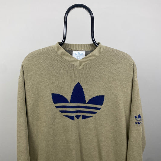 90s Adidas Trefoil Knit Sweatshirt Brown Large