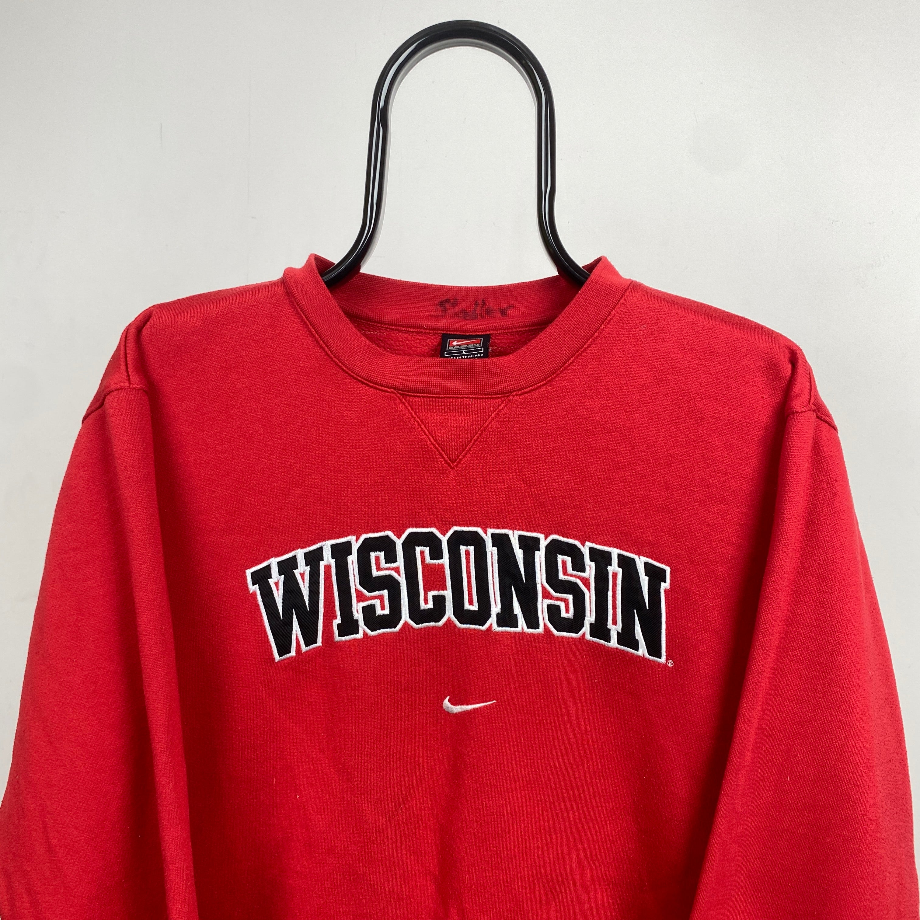 90s Nike Wisconsin Centre Swoosh Sweatshirt Red Large – Clout Closet