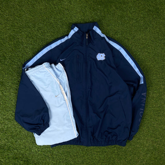 00s Nike UNC Piping Windbreaker Jacket + Joggers Set Blue Medium