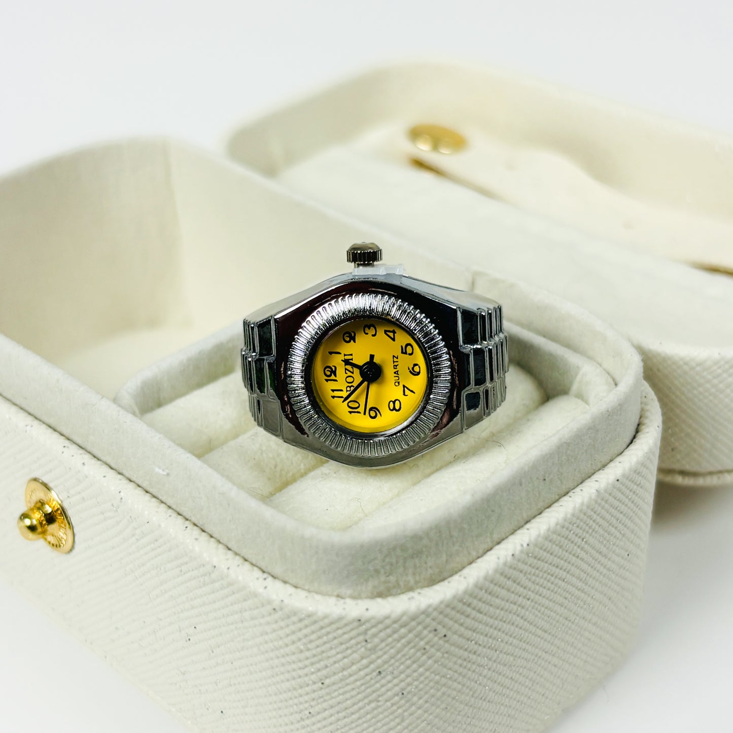 Retro Watch Ring Adjustable Silver Yellow