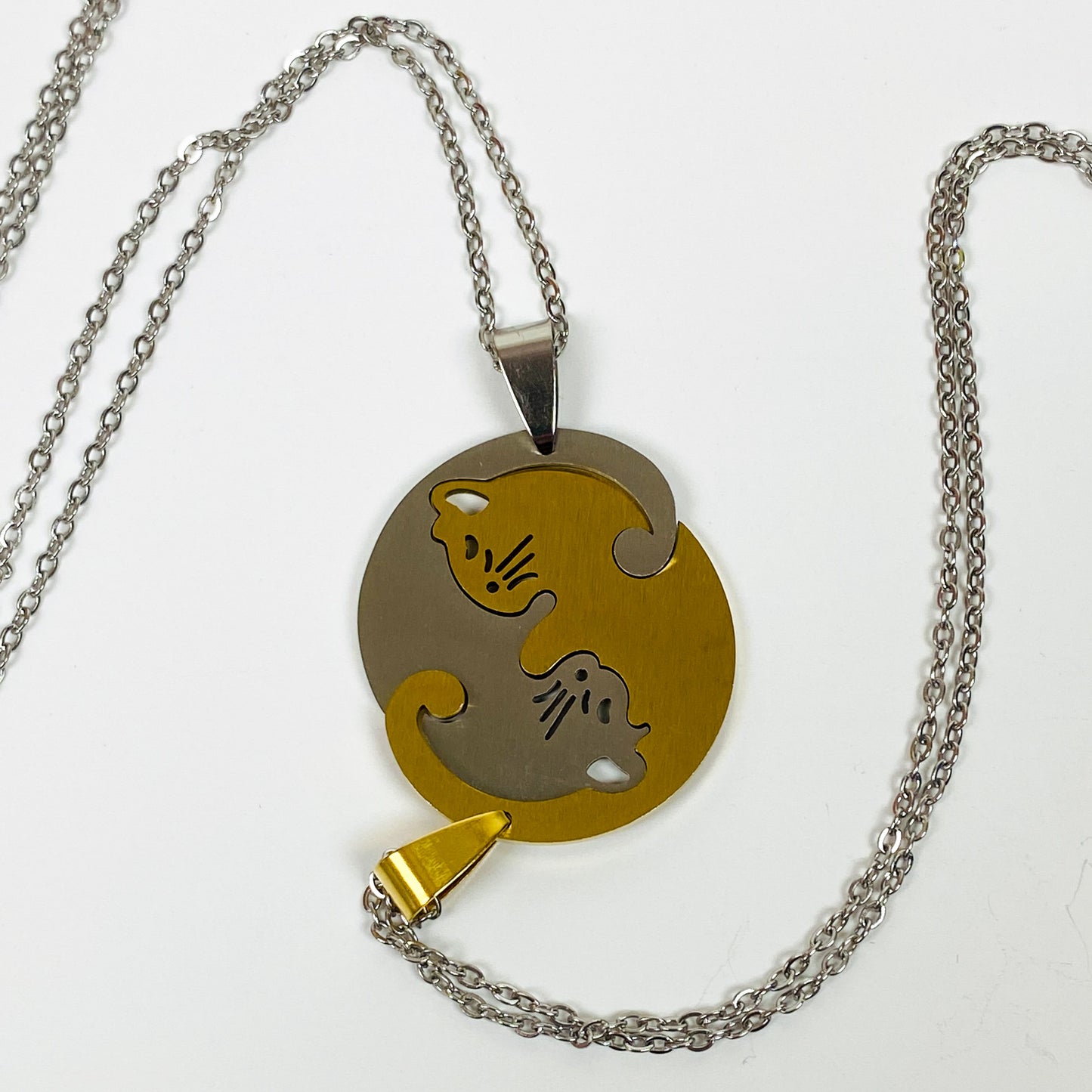 Retro Cat Pair Necklace Chain Silver Gold
