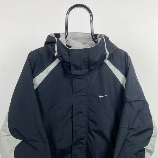 00s Nike Reversible Fleece Coat Jacket Black Grey Small