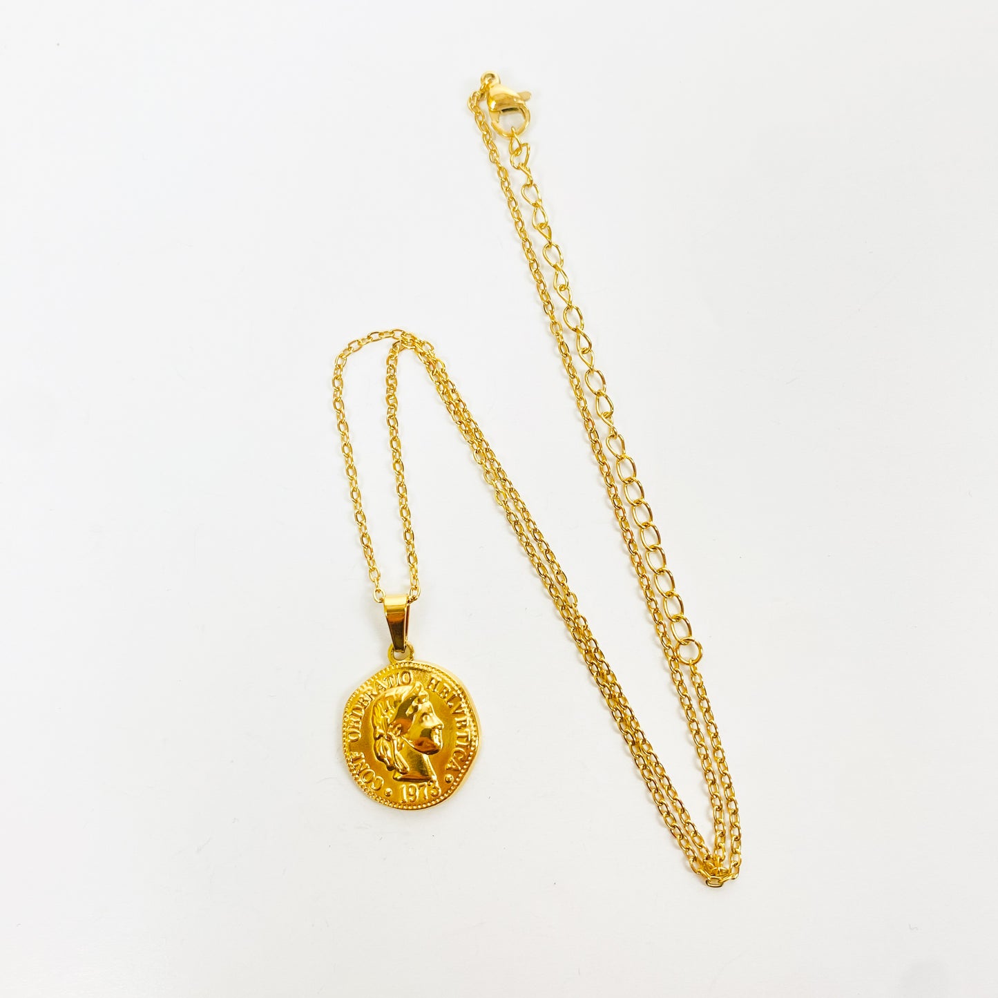 Helvetica Coin Necklace Chain Gold