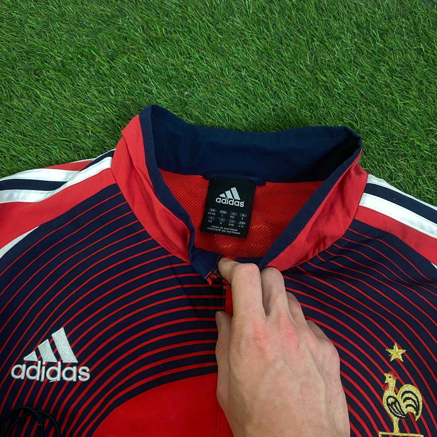 2001/02 Adidas France Football Tracksuit Jacket + Joggers Set Red Large