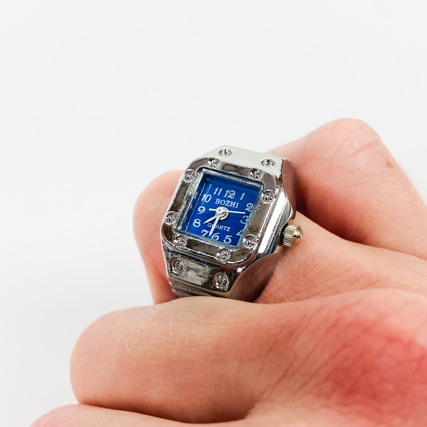 Retro Adjustable Watch Ring Silver Blue
