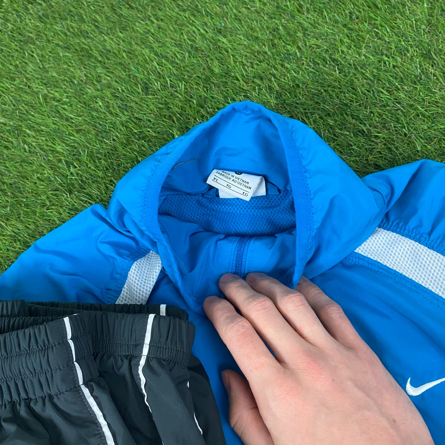 00s Nike Piping Windbreaker Tracksuit Set Jacket + Joggers Blue XL