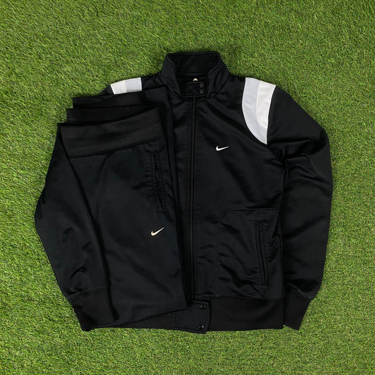 00s Nike Windbreaker Jacket + Joggers Set Black Medium