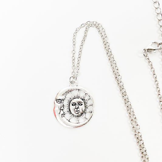 Retro Sun & Moon Chain Link Necklace Chain Silver