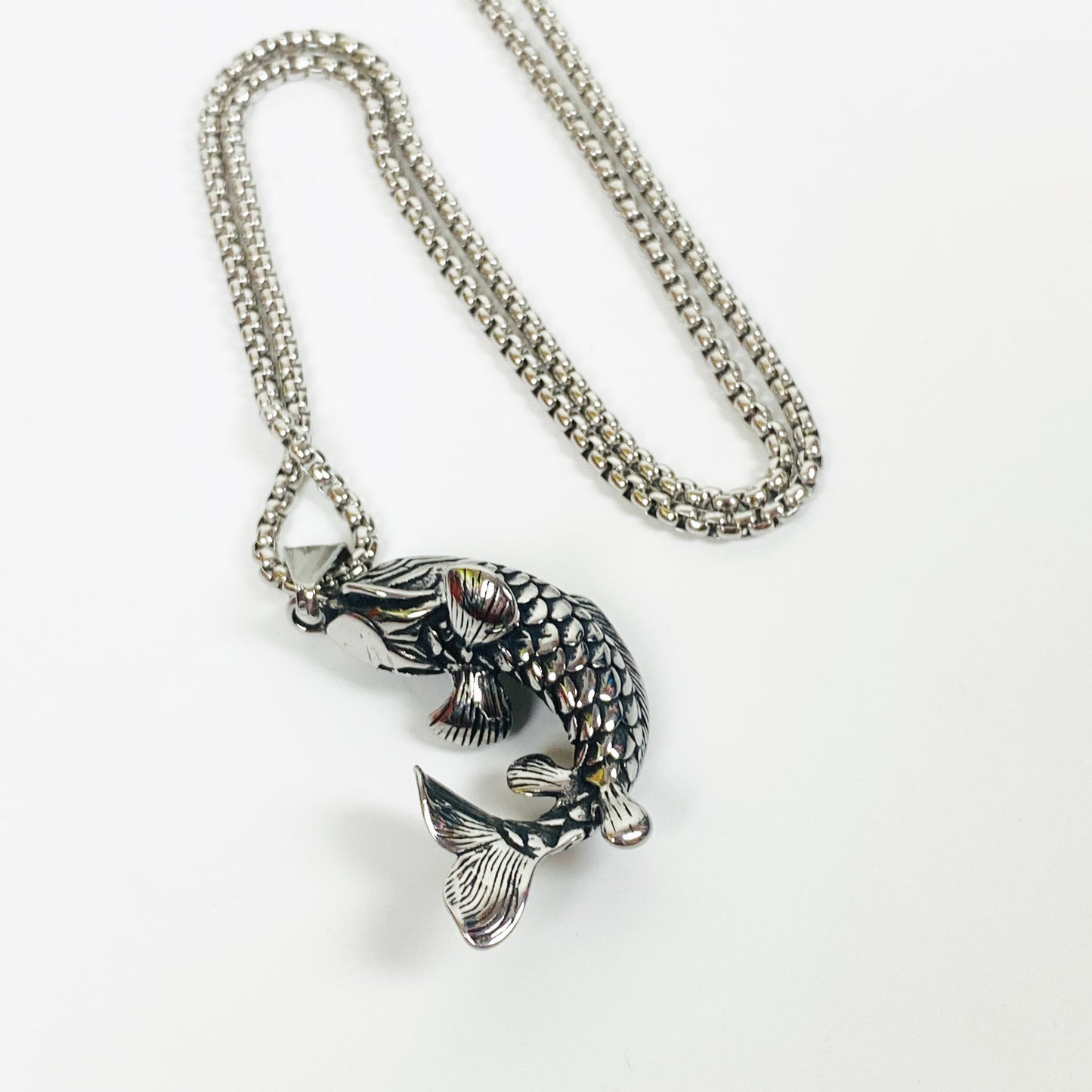 Retro Carp Necklace Chain Silver