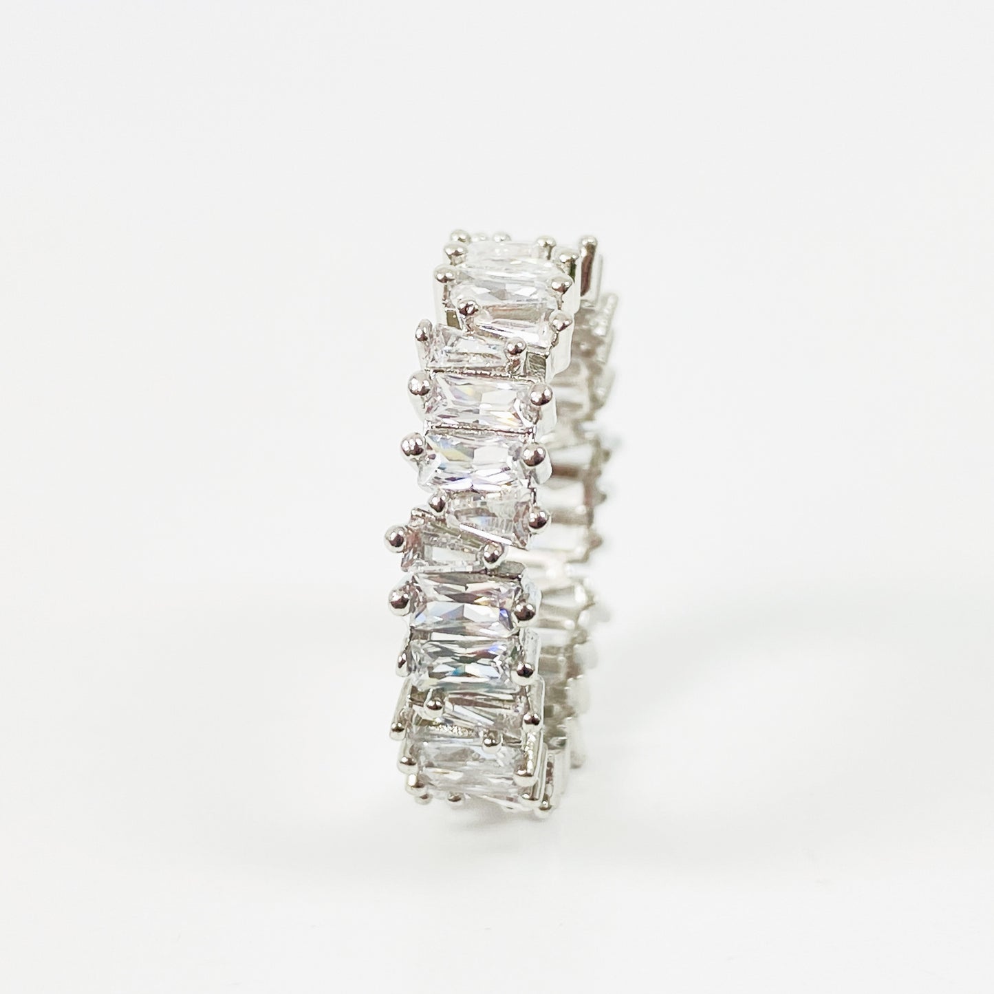 Vintage Cut Gemstone Band Ring Silver