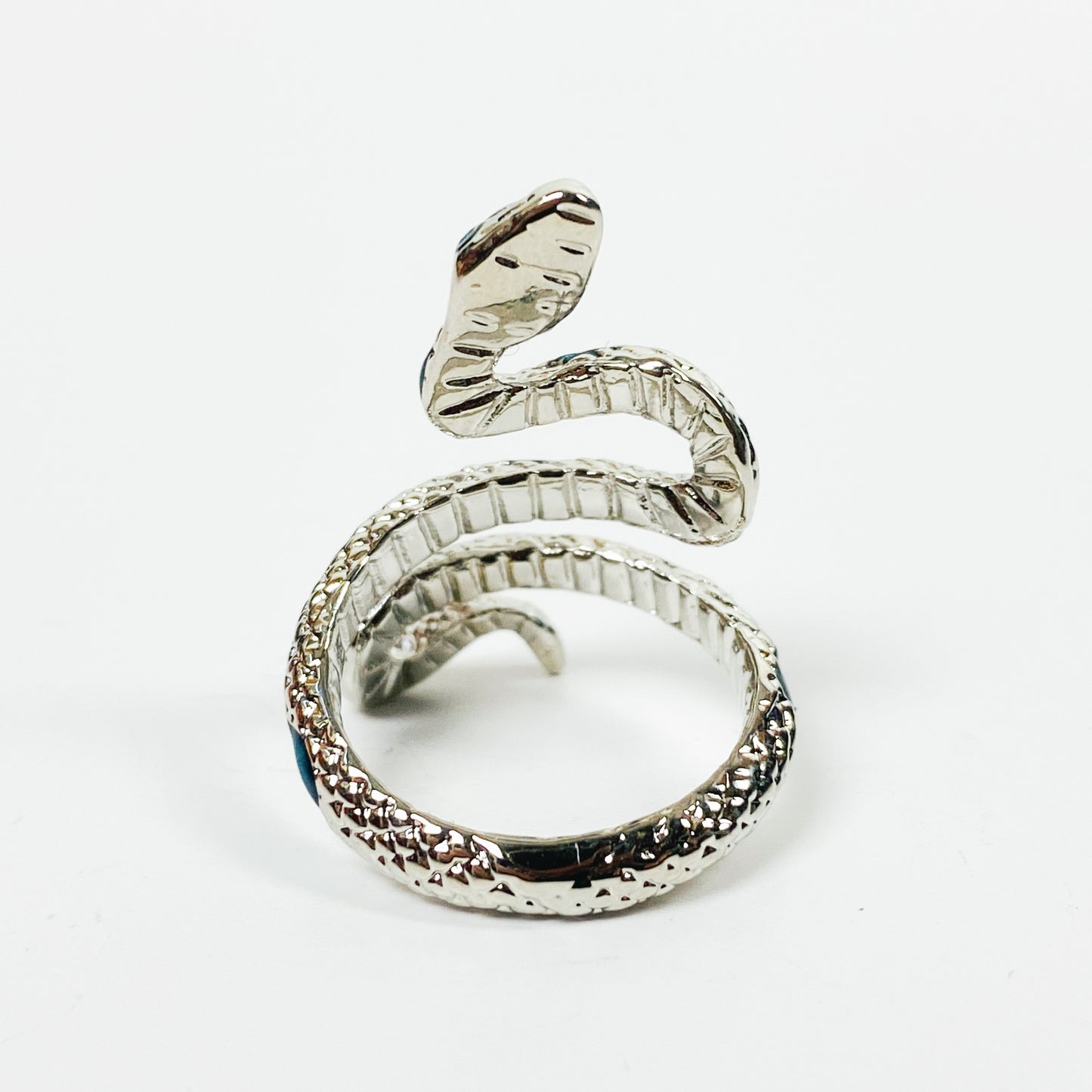 Retro Adjustable Snake Gem Ring Silver Sapphire