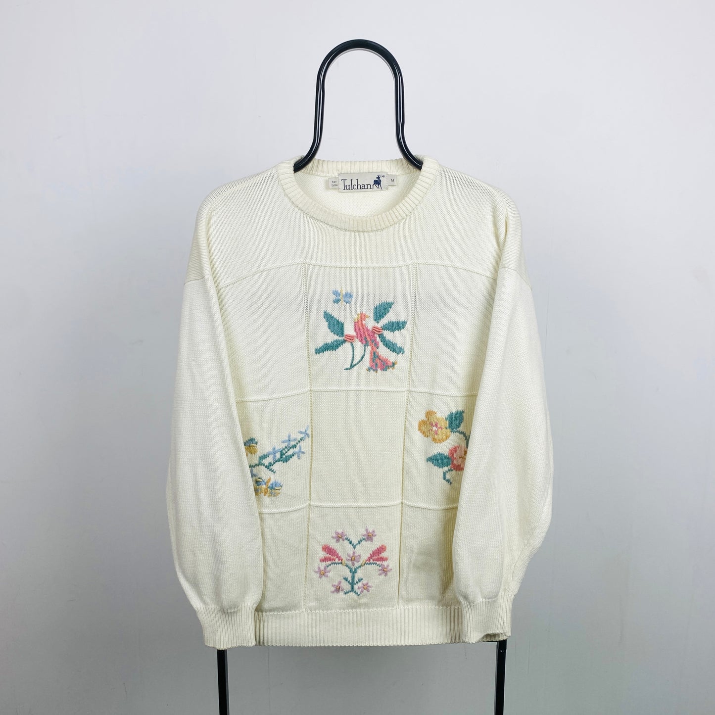 Retro Tulchan Flower Knit Sweatshirt Brown Medium