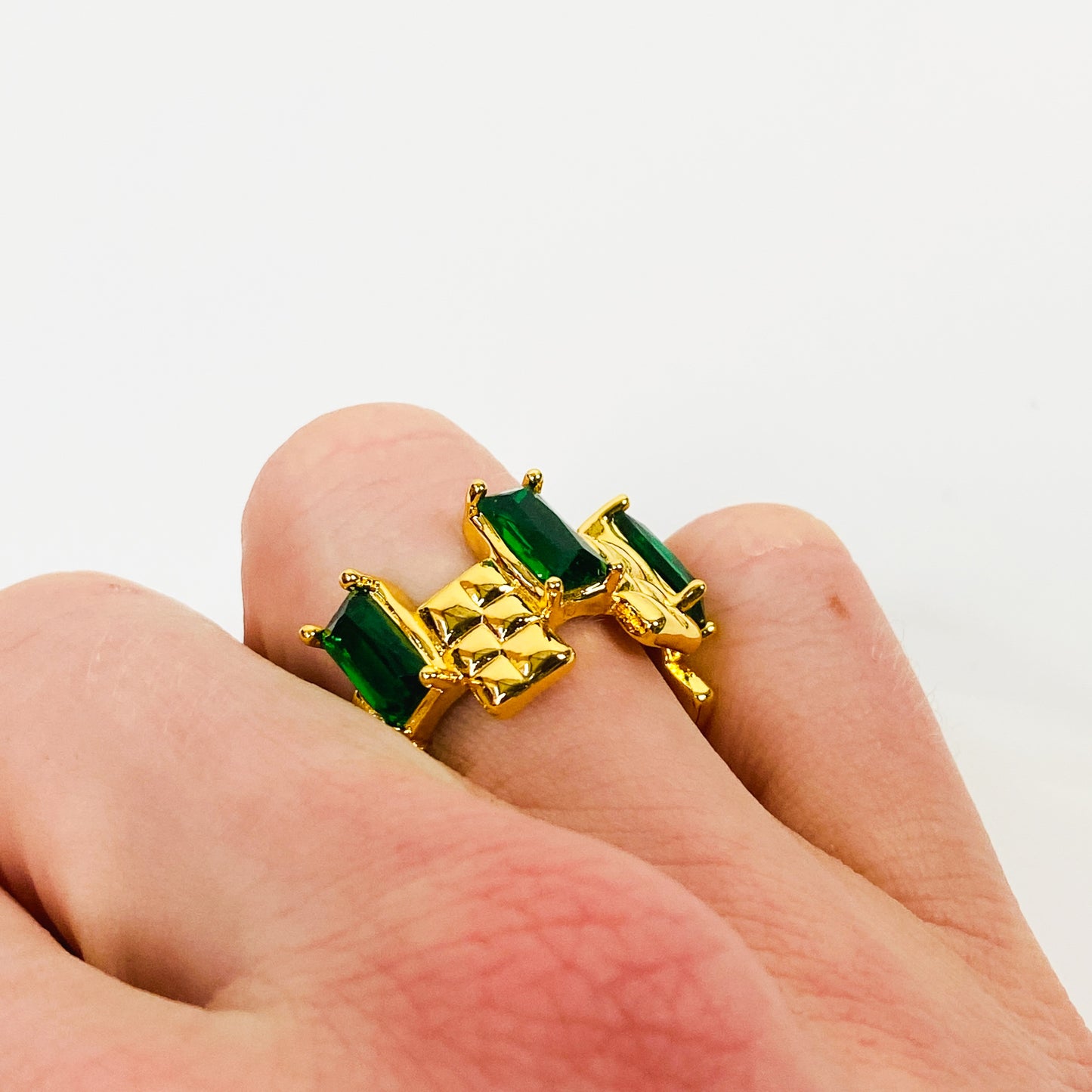 Retro Adjustable Gem Block Ring Gold