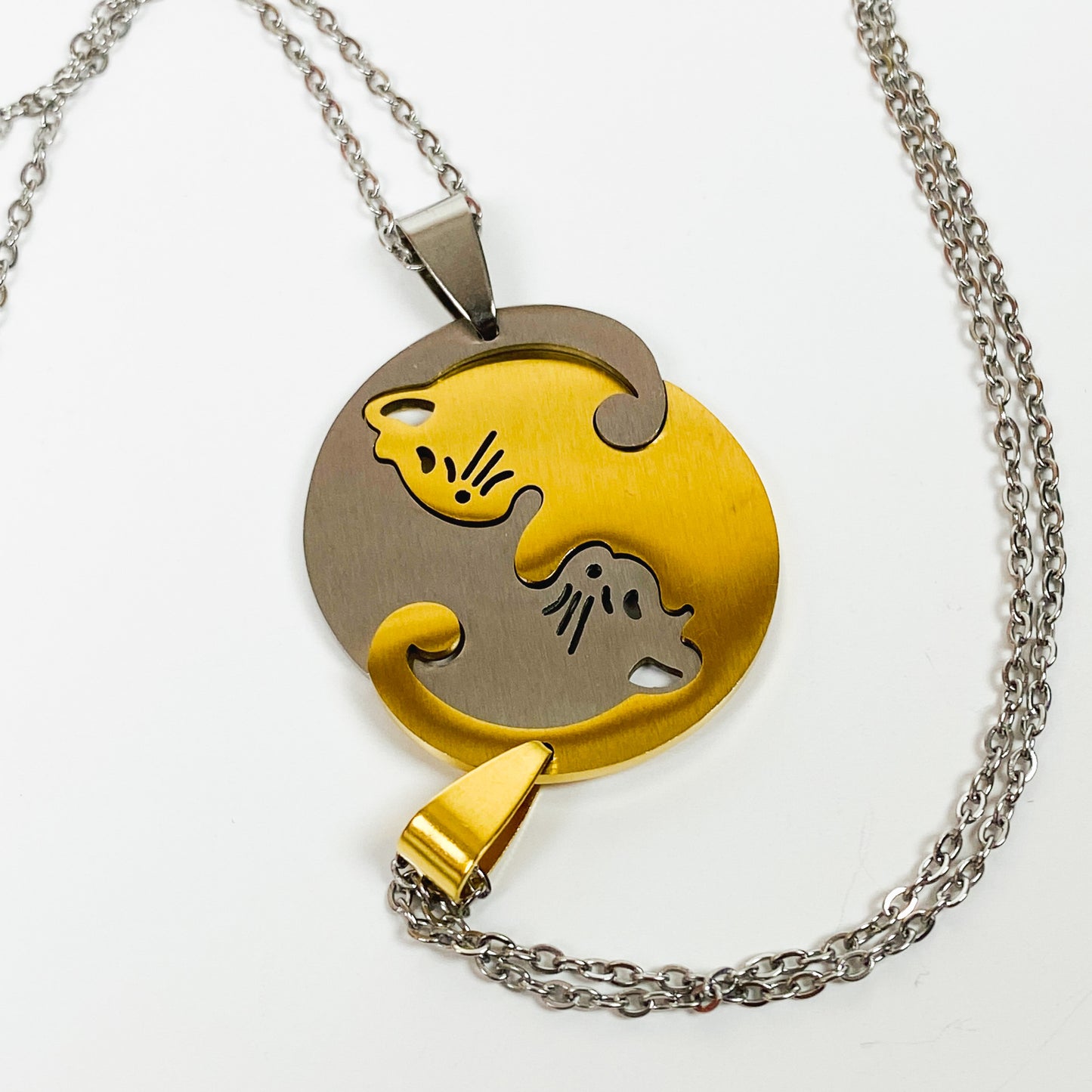 Retro Cat Pair Necklace Chain Silver Gold