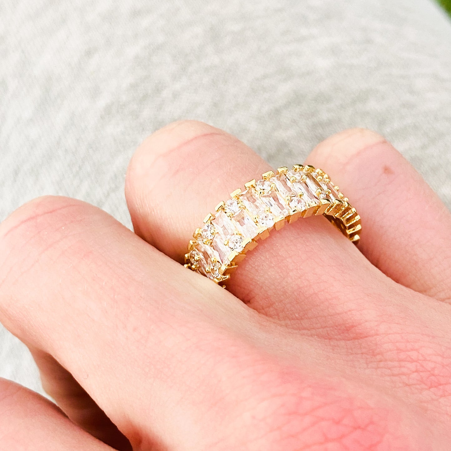 Baguette Gemstone Band Ring Gold