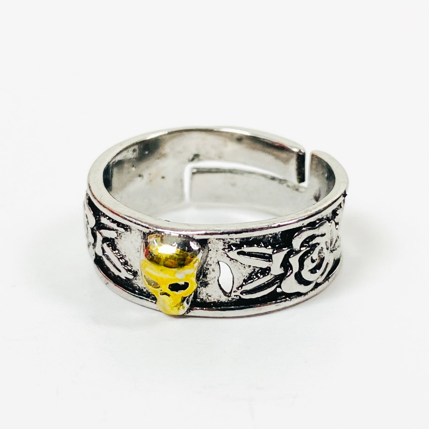 Retro Adjustable Skull Band Ring Silver