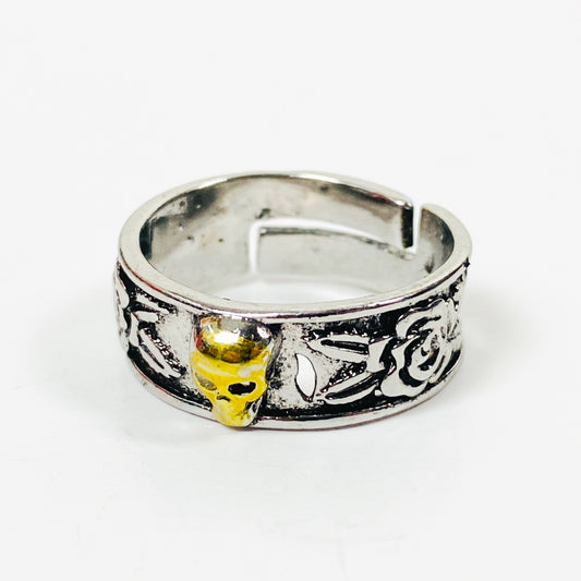 Retro Adjustable Skull Band Ring Silver