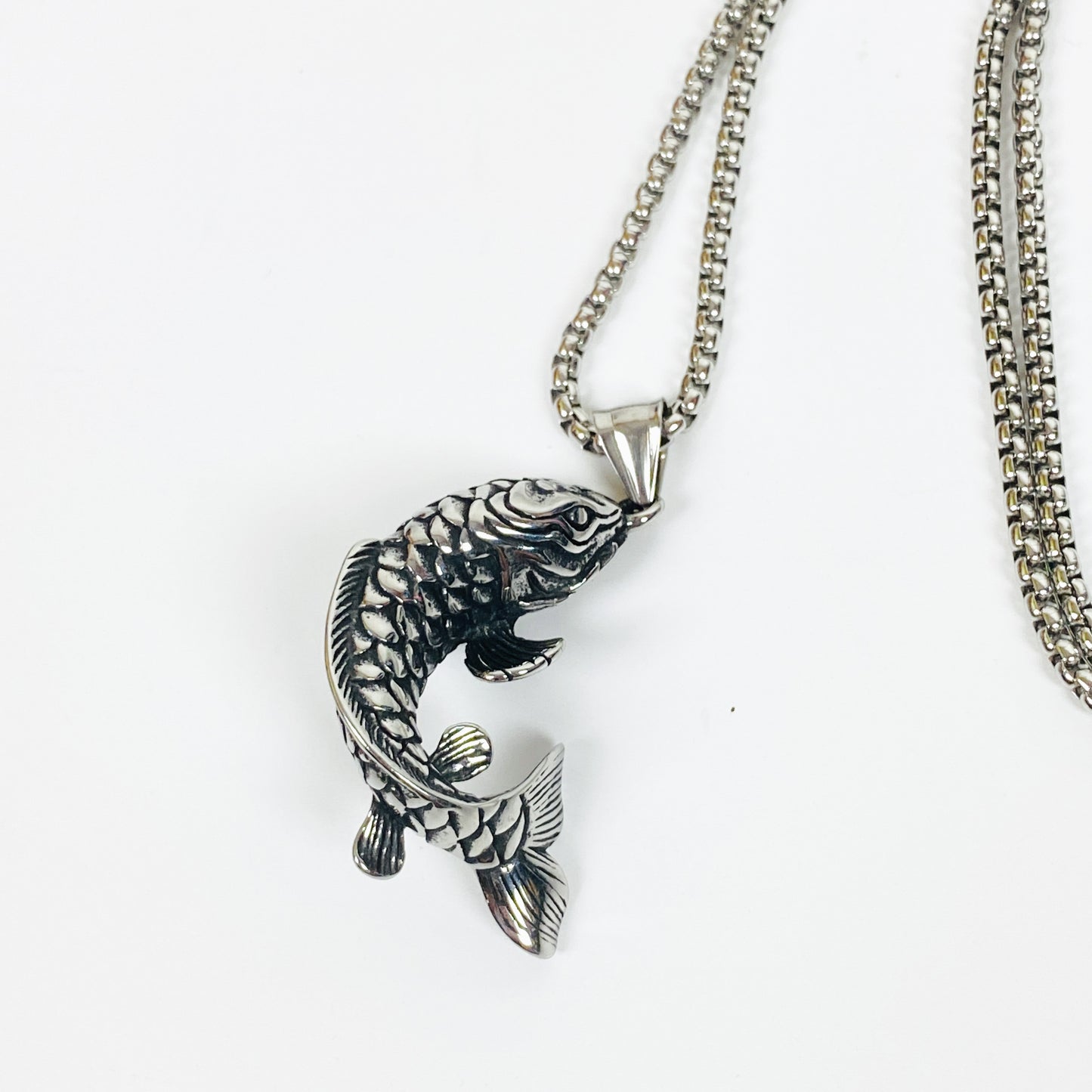 Retro Carp Necklace Chain Silver