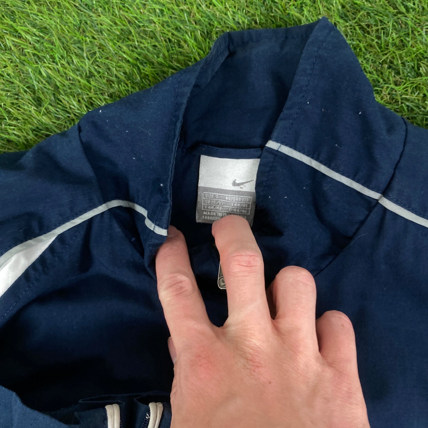 00s Nike Piping Windbreaker Jacket + Joggers Set Blue Small