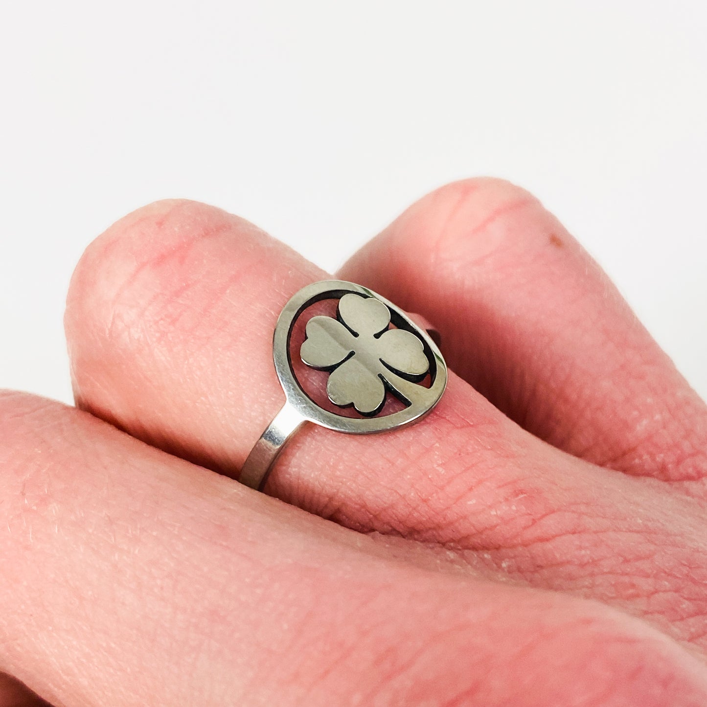 Adjustable Four Leaf Clover Ring Silver