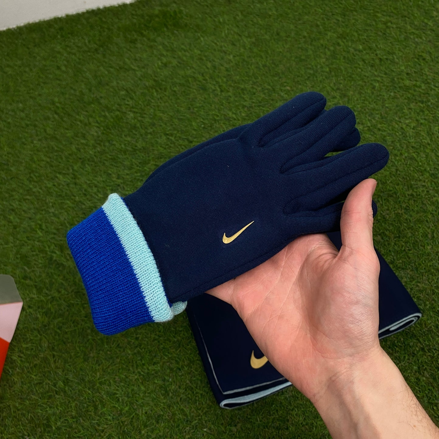 90s Nike Scarf And Gloves Set Blue
