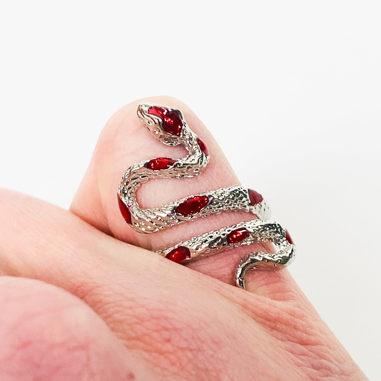 Retro Adjustable Snake Gem Ring Silver Ruby